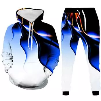 Мужские модные крутые спортивные костюмы с принтом молний и 3D спортивными костюмами с круглым вырезом S
