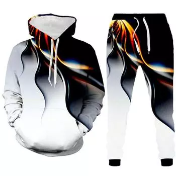Мужские модные крутые спортивные костюмы с принтом молний и 3D спортивными костюмами с круглым вырезом S