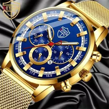 Мужские модные кварцевые часы с календарем, роскошные мужские деловые наручные часы с сетчатым ремешком из нержавеющей стали, идеальный выбор для подарков