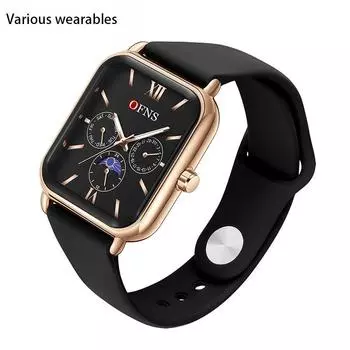 Мужские модные кварцевые часы Square Three Eyes Six Hands Multifunction Timing Trendy Quartz Watch