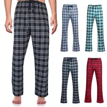 Мужские модные летние повседневные клетчатые длинные пижамные брюки с кулиской и брюками XXL серый