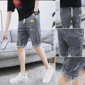 Мужские модные летние шорты из денима с рваными краями 2023 года — повседневные, универсальные, средней длины, 5-точечные шорты S