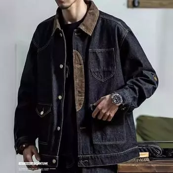 Мужские модные лоскутные джинсовые куртки в стиле хип-хоп, уличная одежда, пальто большого размера для мужчин M серый/чёрный