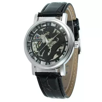 Мужские модные механические часы с рисунком дракона и полым циферблатом, деловые механические часы для подарка на праздник чёрный/серебряный