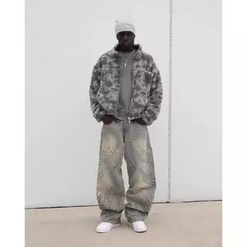 Мужские модные мешковатые повседневные джинсы Y2K High Street Harajuku с высокой талией, широкие джинсовые брюки M чёрный