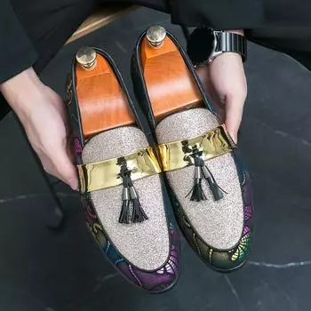 Мужские модные мокасины из искусственной замши разных цветов с декоративными кисточками, повседневная обувь, классическая износостойкая обувь для ночного клуба и парикмахера 38 золотой