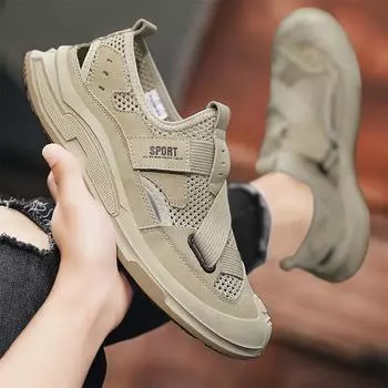 Мужские модные мужские сандалии для улицы 2024 года, новые зимние дышащие полые уличные повседневные мужские пляжные туфли с дырочками 39