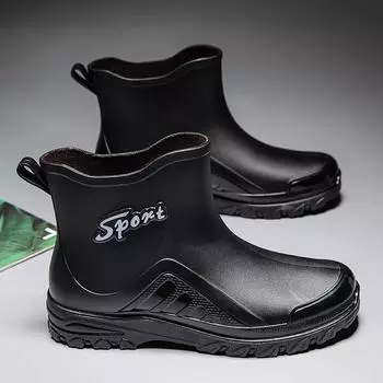 Мужские модные нескользящие дождевые ботинки со средней подошвой, уличные водонепроницаемые и износостойкие рабочие дождевые ботинки на толстой подошве, обувь для рыбалки 39 чёрный