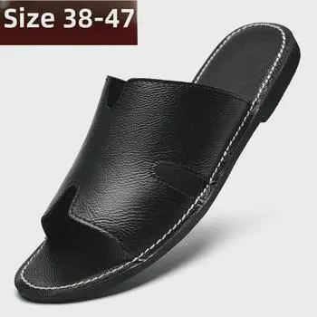 Мужские модные нескользящие кожаные сандалии: Модные шлепанцы в корейском стиле для летнего пляжного образа 38 чёрный