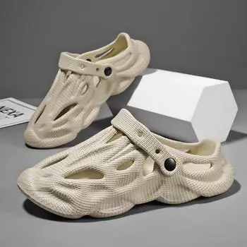 Мужские модные однотонные сабо, противоскользящие шлепанцы с закрытым носком, быстросохнущая обувь для душа в помещении и на открытом воздухе, пляжного бассейна 39 белый