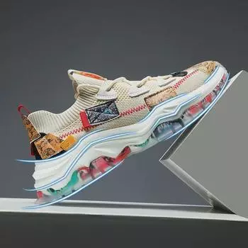 Мужские модные плетеные кроссовки на толстой подошве – повседневные кроссовки для пап из дышащей сетки для активного отдыха 41 бежевый