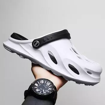 Мужские модные пляжные сандалии, тапочки на толстой подошве, водонепроницаемые нескользящие сандалии, шлепанцы, обувь с отверстиями из ЭВА с нескользящим носком 02 41