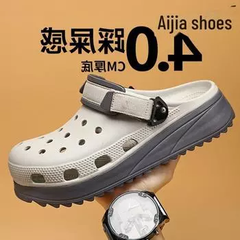 Мужские модные пляжные тапочки Fujian 2023 на толстой подошве с двухцветными отверстиями 42