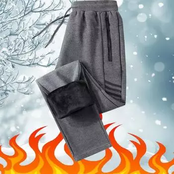 Мужские модные плюшевые утолщенные повседневные брюки-джоггеры для мужчин на осень и зиму, новые холодостойкие и теплые спортивные брюки для активного отдыха M чёрный