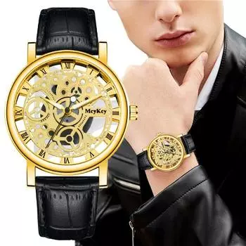 Мужские модные полые часы Мужские деловые часы Мужские кварцевые наручные часы из нержавеющей стали WBL