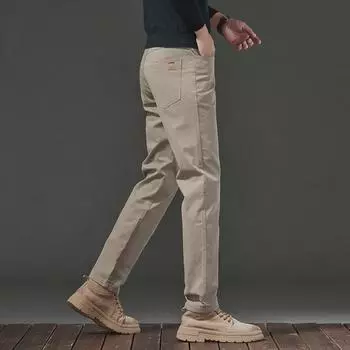 Мужские модные повседневные брюки - 97% хлопок, плотная резинка, тисненая кожаная этикетка, дизайн заднего кармана, легкая роскошная деловая одежда