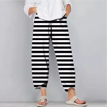 Мужские модные повседневные брюки, свободные широкие брюки, рабочая одежда, карманы, свободные брюки с чередующимися полосками и принтом 7XL чёрный