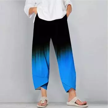Мужские модные повседневные брюки, свободные широкие брюки, рабочая одежда, карман, двухцветный смешанный принт, свободные брюки 2XL синий