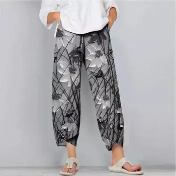 Мужские модные повседневные брюки, свободные широкие брюки, рабочая одежда, карман, букет цветов с принтом кластера, свободные брюки 7XL чёрный
