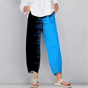 Мужские модные повседневные брюки, свободные широкие брюки, рабочая одежда, карманы, контрастный цвет, принт, Slack 2XL синий