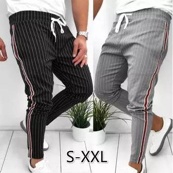 Мужские модные повседневные брюки в полоску, классические брюки, мешковатые брюки S серый