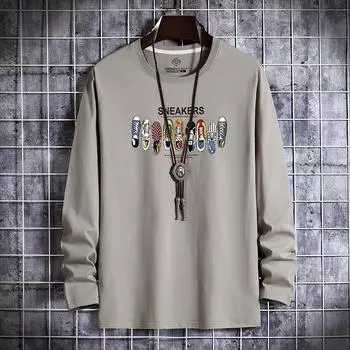 Мужские модные повседневные футболки и топы с длинным рукавом и круглым вырезом S белый