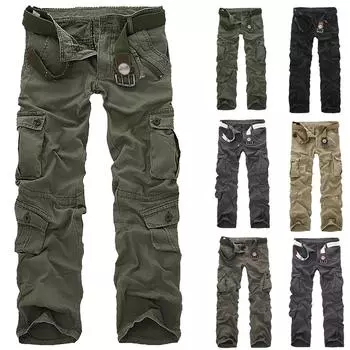 Мужские модные повседневные хлопковые длинные брюки-карго с несколькими карманами для работы на открытом воздухе 34 чёрный