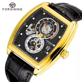 Мужские модные повседневные квадратные полые механические часы Forsining, автоматические механические часы GMT1209-2-A