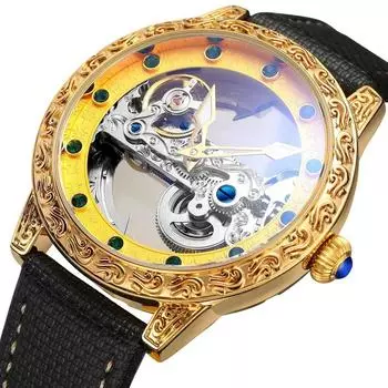 Мужские модные повседневные механические часы с полым механизмом и одним мостом в европейско-американском стиле