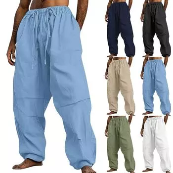 Мужские модные повседневные однотонные брюки с завязками на шнурке и карманами L бежевый