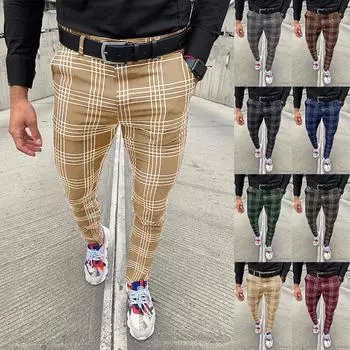 Мужские модные повседневные полосатые брюки до середины икры, повседневные брюки в клетку L чёрный