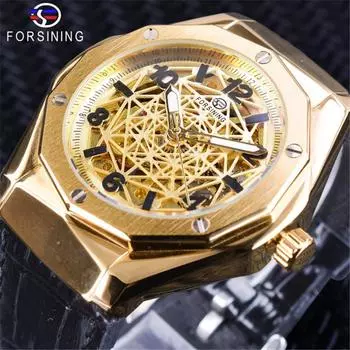 Мужские модные повседневные полые механические часы Forsining, водонепроницаемые автоматические механические часы GMT1103-9-A чёрный