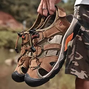 Мужские модные повседневные сандалии для отдыха на природе, легкие водонепроницаемые туфли из натуральной кожи, мужская обувь, летняя пляжная обувь, забродная обувь, большие размеры 38-48 48 чёрный