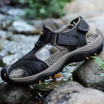 Мужские модные повседневные сандалии, уличная кожаная летняя пляжная обувь, обувь для прогулок, размер 38-48 38 чёрный