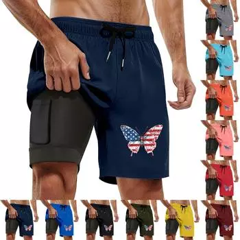 Мужские модные повседневные шорты с принтом «День независимости» с высокой талией, праздничные пляжные спортивные шорты для плавания на завязках XXXL шафрановый