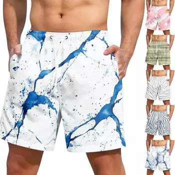 Мужские модные повседневные штаны для йоги с принтом и эластичным поясом, пляжные шорты L синий