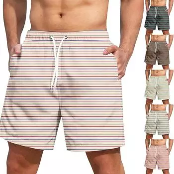 Мужские модные повседневные штаны для йоги с принтом и эластичным поясом, пляжные шорты L бежевый