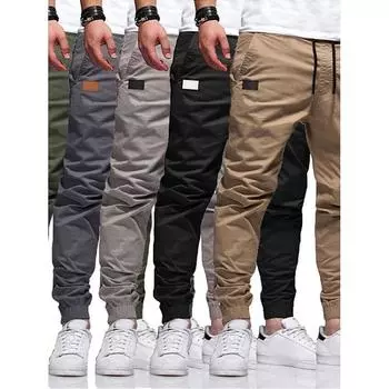 Мужские модные повседневные спортивные брюки с несколькими карманами и завязками в стиле пэчворк XXXL чёрный