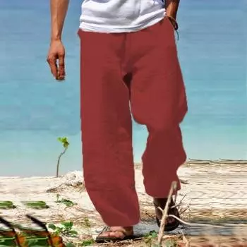 Мужские модные повседневные свободные однотонные удобные брюки из хлопка и льна XXL белый