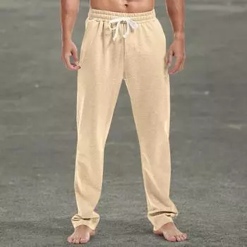 Мужские модные прямые повседневные спортивные брюки с принтом и карманами L бежевый