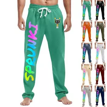 Мужские модные прямые повседневные спортивные брюки с принтом и карманами L бежевый