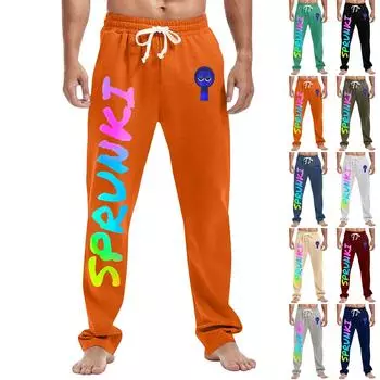 Мужские модные прямые повседневные спортивные брюки с принтом и карманами L бежевый