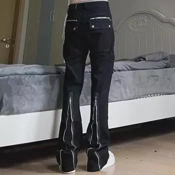 Мужские модные прямые расклешенные повседневные джинсы с разрезом на молнии 2XL чёрный