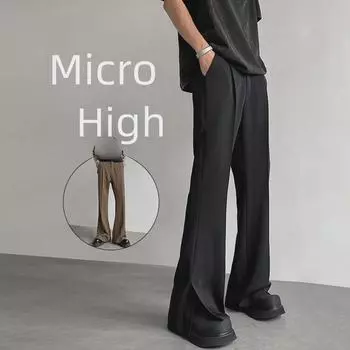 Мужские модные расклешенные брюки с высокой талией и разрезами 3XL коричневый