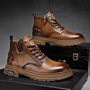 Мужские модные ретро-ботинки Martin: Воздухопроницаемые, нескользящие, увеличивающие рост, амортизирующие, удобные, износостойкие, универсальные. 40 темно-коричневого