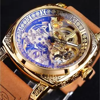 Мужские модные ретро-часы с резным полым корпусом в европейско-американском стиле с автоматическим механическим механизмом