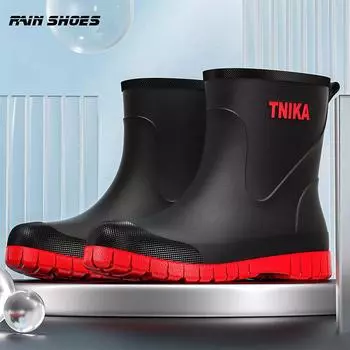 Мужские модные резиновые сапоги до середины икры, нескользящие рыболовные сапоги для мужчин, водонепроницаемые уличные резиновые сапоги средней длины для езды на велосипеде 39