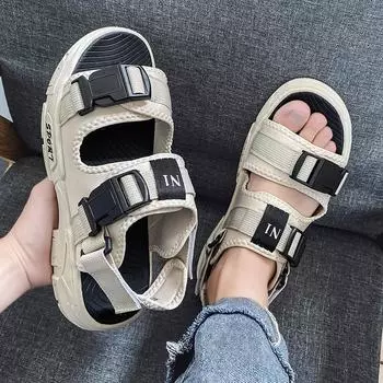 Мужские модные сандалии с пряжками, летние, мягкие, удобные, нескользящие, износостойкие, пляжная обувь, удобные мужские сандалии для активного отдыха 39 бежевый
