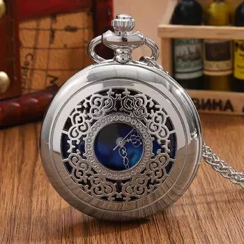 Мужские модные серебристые кварцевые карманные часы в стиле ретро с ожерельем, подарок на день отца, идеальный выбор для подарков
