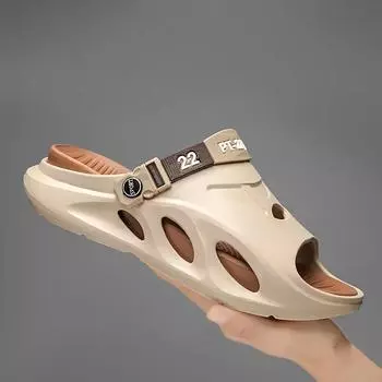 Мужские модные шлепанцы из ЭВА, нескользящие быстросохнущие тапочки с открытым носком для прогулок в помещении и на свежем воздухе, мужские летние пляжные шлепанцы 43 хаки